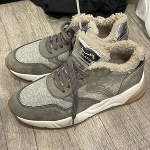 NEW Voile Blanche Julia Shearling Sneakers Suede Tweed Fur Lined Trainers Chunky